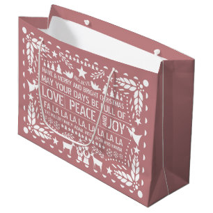 Dusty Rose Liebe Peace Joy Papel Picado Weihnachte Große Geschenktüte