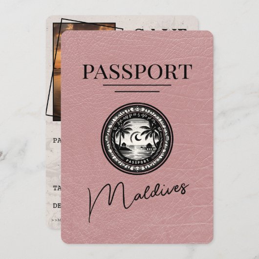 Dusty Rose Maldives Passport Save the Date (Vorne/Hinten)