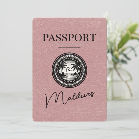 Dusty Rose Maldives Passport Save the Date (Stehend Vorderseite)