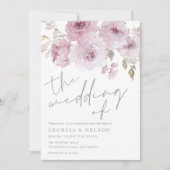 Dusty Rose Mauve Blush Floral Wasserfarbe Hochzeit Einladung (Vorderseite)
