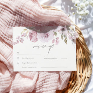 Dusty Rose Mauve Blush Floral Wasserfarbe Hochzeit RSVP Karte