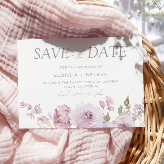Dusty Rose Mauve Blush Floral Wasserfarbe Hochzeit Save The Date