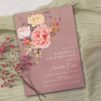 Dusty Rose Mauve | Elegant Boho Floral Geburtstag Einladung