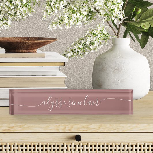 Dusty Rose Mauve Elegante Kalligrafie-Script Namensplakette