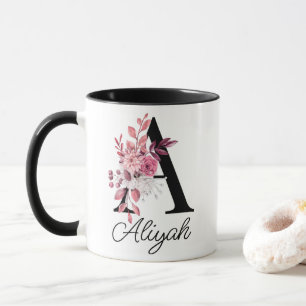 Dusty Rose Mauve Floral Letter A Monogram Tasse