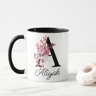 Dusty Rose Mauve Floral Letter A Monogram Tasse