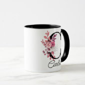 Dusty Rose Mauve Floral Letter C Monogram Tasse (VorderseiteRechts)