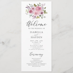 Dusty Rose Mauve Floral Rustic Wasserfarbenhochzei Programm