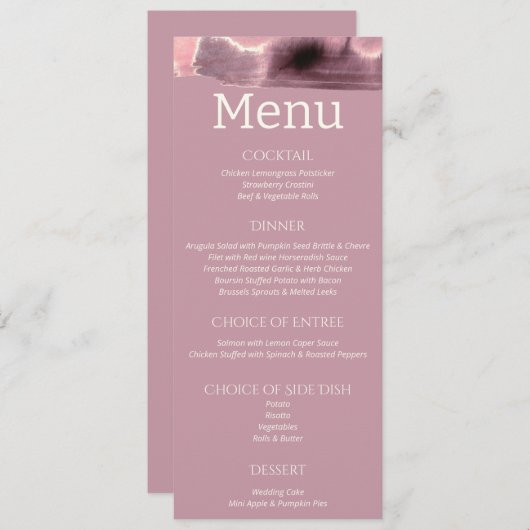 Dusty Rose Mauve Modern Wedding Menükarte (Vorne/Hinten)