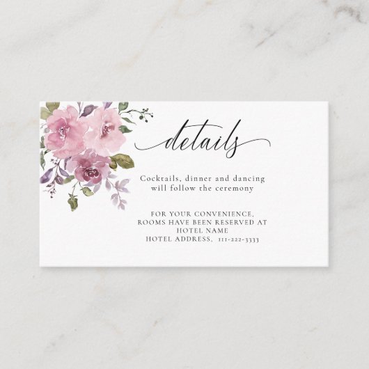 Dusty Rose Mauve Pink Blush Blumenzwiebeldetails Begleitkarte (Vorderseite)