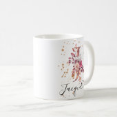 Dusty Rose Mauve Pink Floral Monogram Letter J Kaffeetasse (VorderseiteRechts)