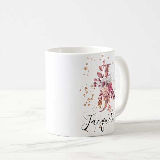 Dusty Rose Mauve Pink Floral Monogram Letter J Kaffeetasse (VorderseiteRechts)