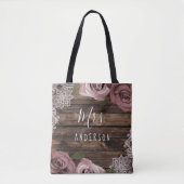 Dusty Rose Mauve Rose Floral Lace Wood Rustikal Tasche (Vorderseite)