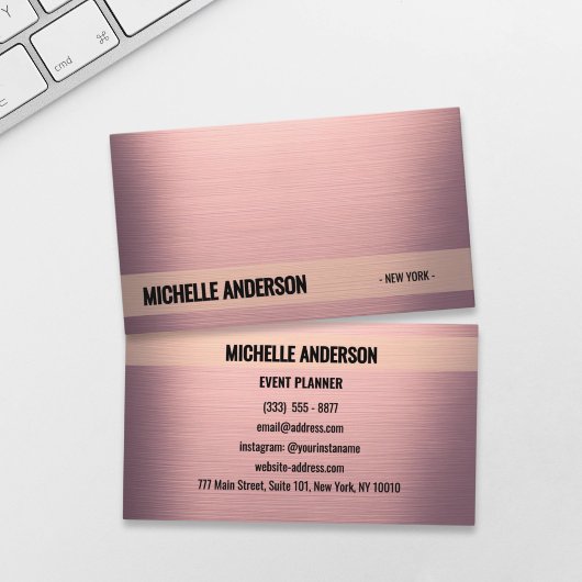 Dusty Rose Metallic Minimalistisch Business Card Visitenkarte