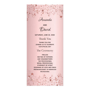 Dusty Rose Metallische Stars rosa Hochzeitsprogram Werbekarte