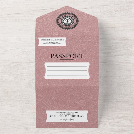 Dusty Rose Mexico Passport Wedding All In One Einladung (Außenbereich)