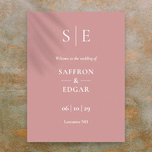 Dusty Rose Minimal Monogram Wedding Welcome Sign Poster