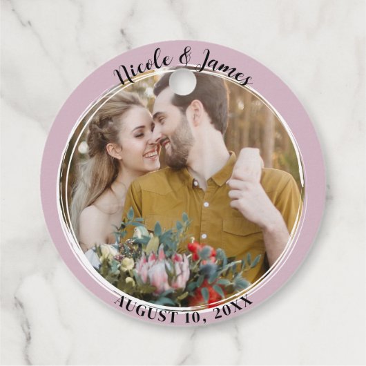 Dusty Rose Minimal Trendy Round Foto Wedding Geschenkanhänger (Rückseite)