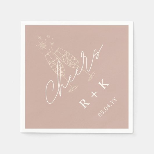 Dusty Rose Minimalistisch Cheers Einfach Mit Monog Serviette (Vorderseite)