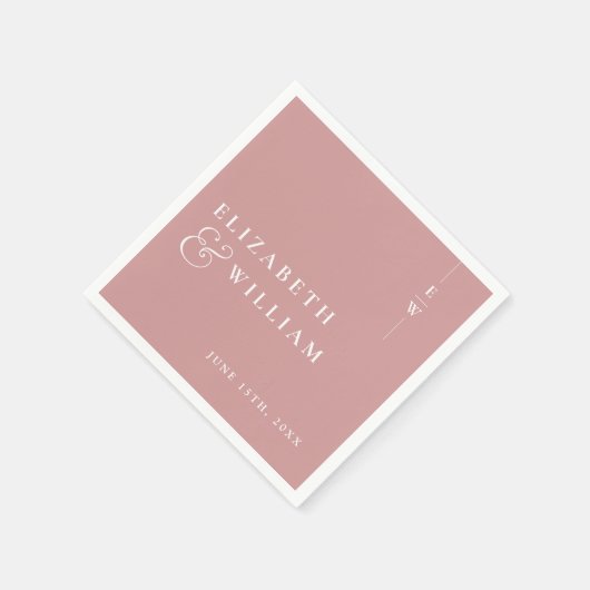 Dusty Rose Minimalistisch Elegant Monogram Wedding Serviette (Ecke)