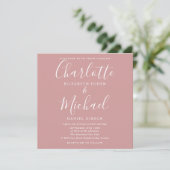 Dusty Rose Minimalistisch Elegante Script Hochzeit Einladung (Stehend Vorderseite)