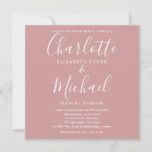Dusty Rose Minimalistisch Elegante Script Hochzeit Einladung (Vorderseite)