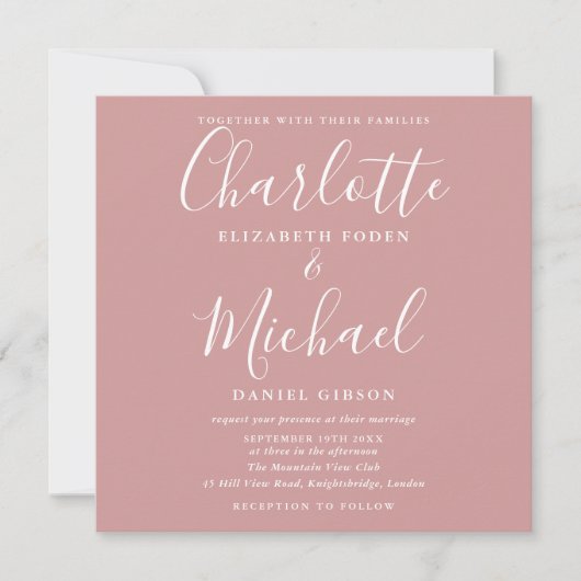 Dusty Rose Minimalistisch Elegante Script Hochzeit Einladung (Vorderseite)