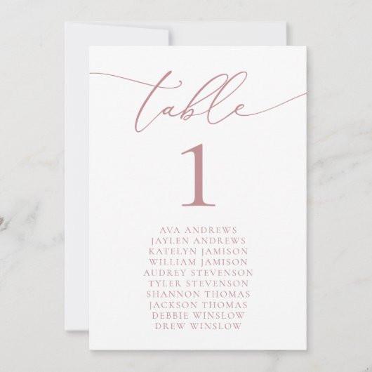 Dusty Rose Minimalistisch Hochzeitssesseln Tischnu Einladung (Vorderseite)