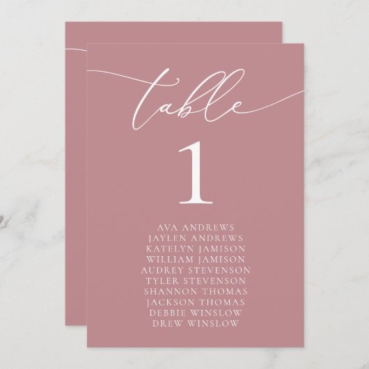 Dusty Rose Minimalistisch Hochzeitssesseln Tischnu Einladung (Vorne/Hinten)