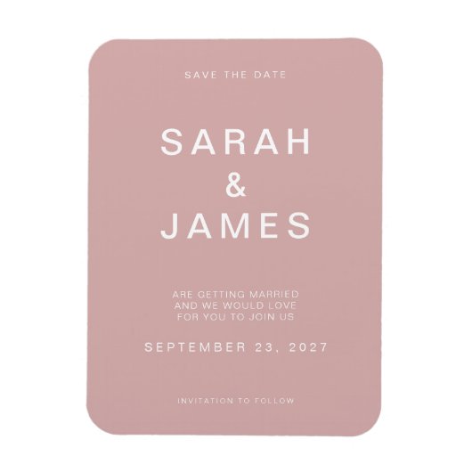 Dusty Rose Minimalistisch Moderne Hochzeit retten Magnet (Vertikal)