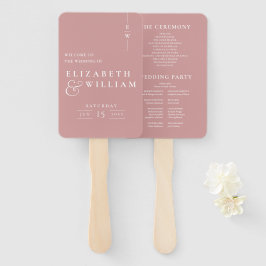 Dusty Rose Minimalistisch Monogram Wedding Program Fächer