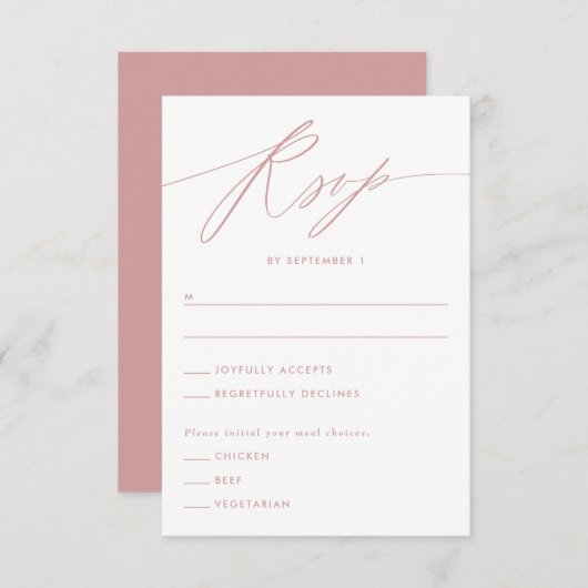 Dusty Rose Minimalistisch Script Response Card RSVP Karte (Vorne/Hinten)