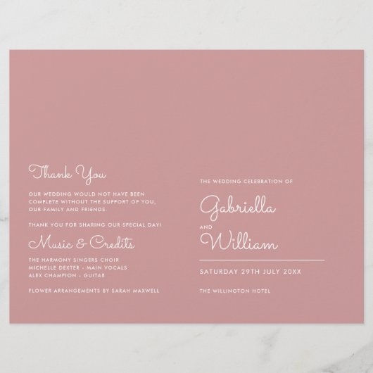 Dusty Rose Minimalistisch Script Wedding Program (Vorderseite)