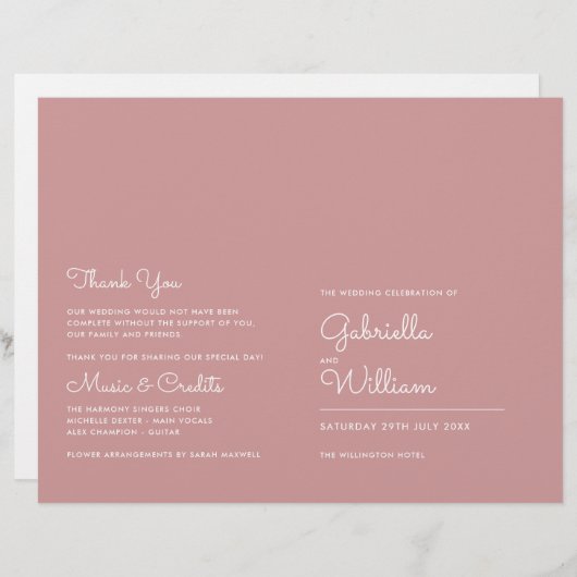 Dusty Rose Minimalistisch Script Wedding Program (Vorne/Hinten)