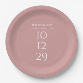 Dusty Rose Minimalistisch Special Date Hochzeit Pappteller