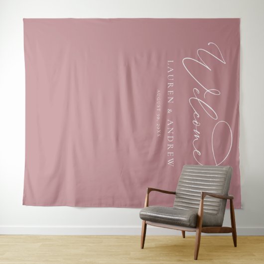 Dusty Rose Minimalistisch Wedding Foto Stand Hinte Wandteppich (Beispiel (Horizontal))