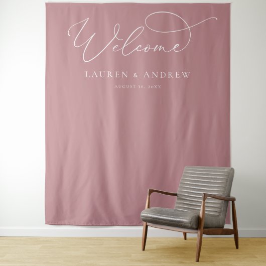 Dusty Rose Minimalistisch Wedding Foto Stand Hinte Wandteppich (Beispiel)