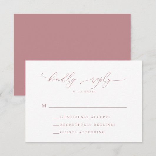 Dusty Rose Minimalistisch Wedding RSVP Card Karte (Vorne/Hinten)