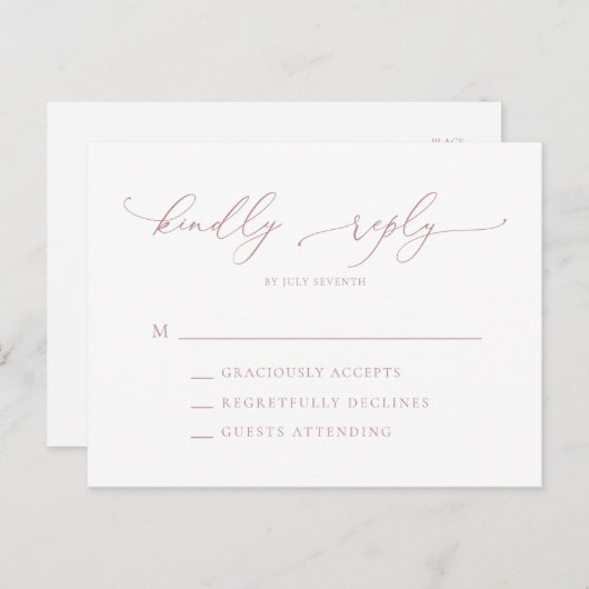 Dusty Rose Minimalistisch Wedding RSVP Postkarte (Vorne/Hinten)