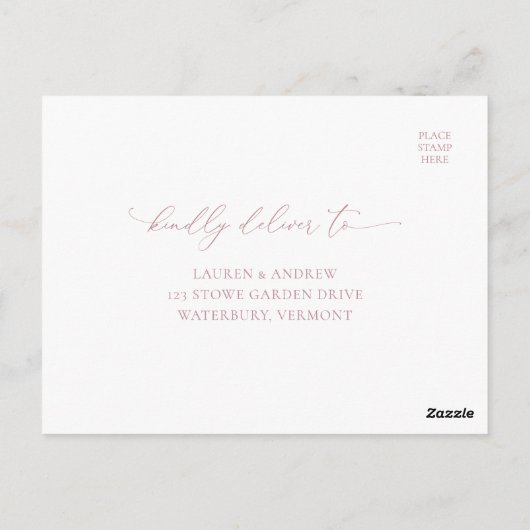 Dusty Rose Minimalistisch Wedding RSVP Postkarte (Rückseite)