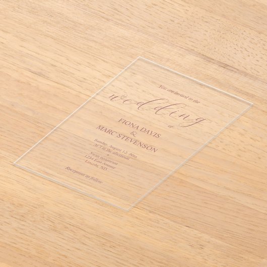 Dusty Rose minimalistische Kalligraphie Hochzeit Acryleinladungen (Ablage )