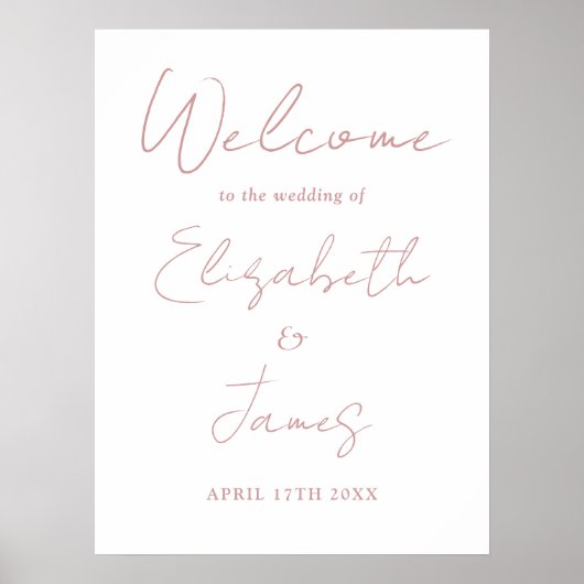 Dusty Rose Minimalistisches SkriptWedding Willkomm Poster (Vorne)