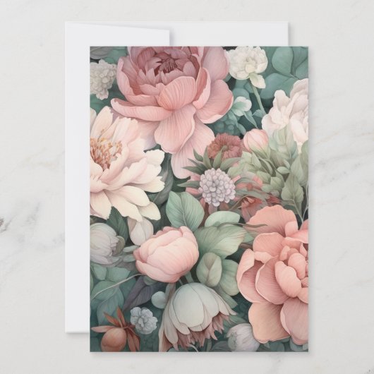 Dusty Rose, Minze Green und Blush Floral Wedding Einladung (Rückseite)