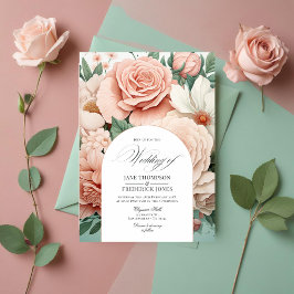 Dusty Rose, Minze Green und Blush Floral Wedding Einladung