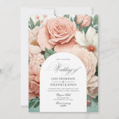 Dusty Rose, Minze Green und Blush Floral Wedding Einladung (Vorderseite)
