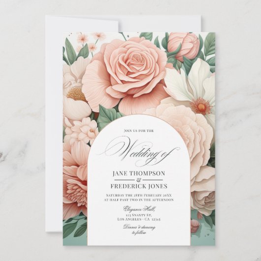 Dusty Rose, Minze Green und Blush Floral Wedding Einladung (Vorderseite)
