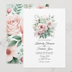 Dusty Rose, Minze Green und Blush Floral Wedding Einladung