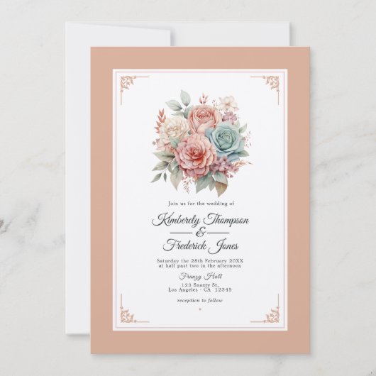 Dusty Rose, Minze Green und Blush Floral Wedding Einladung (Vorderseite)