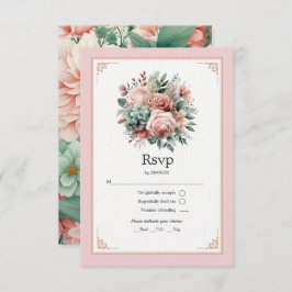 Dusty Rose, Minze Green und Blush Floral Wedding RSVP Karte