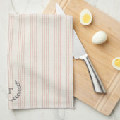 Dusty Rose Modern Boho Stripe Monogram Name Geschirrtuch (Viertel Falte)